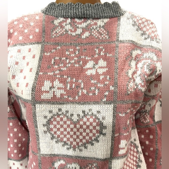 Vintage Adele Knit 80’s snow bunny pastel hearts and flowers knit sweater - Picture 5 of 8